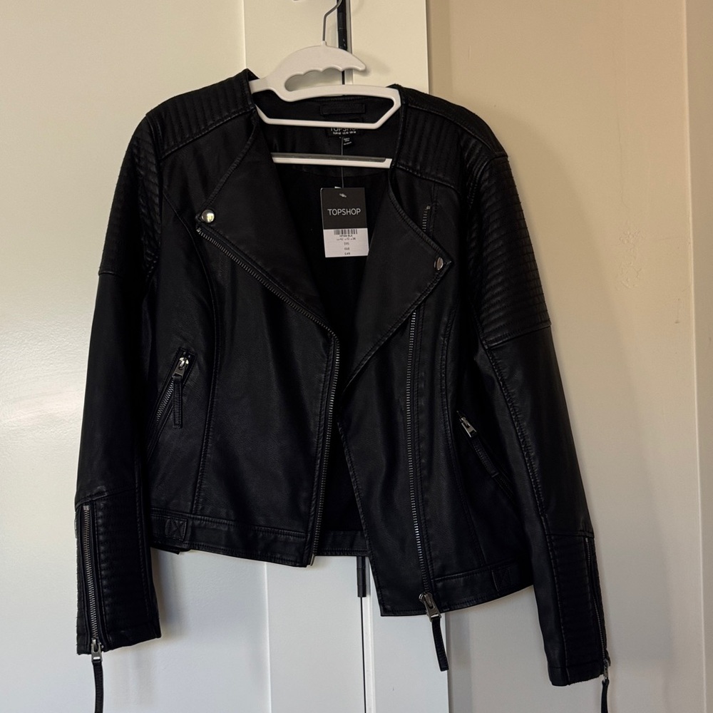 Topshop Women's Black Leather Jacket